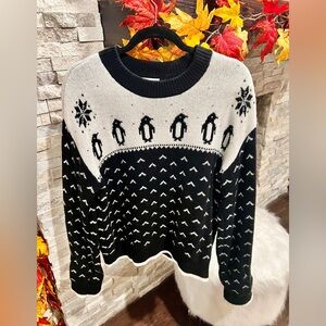 Kate Spade Black and White Holiday Penguin Sweater